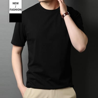 Xinjiang Katoen Ronde Hals Basis T-shirt Korte Mouwen T-shirt Heren Los Zomer Halfmouw Veelzijdig Heren Basis Shirt XXXL black