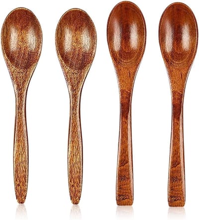 Handgemaakte Houten Lepels voor Honing, Soep en Keukenaccessoires - Set van 4, Natuurlijk Nanmu, Bruin, Klein