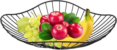 Famanu – Fruitmand zwart met hoge capaciteit 30 x 30 x 6,5 cm – moderne draad fruitschaal