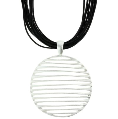Behave - Necklace Striped Circle - Minimalistische Ketting - Zilverkleurige Hanger