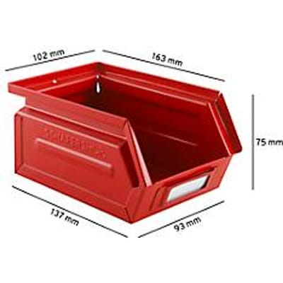 Schäfer Shop Select opbergbox met open voorzijde, 0,9 l, 2,5 kg, L 163 x B 102 x H 75 mm, staal, RAL 3000 (vuurrood)