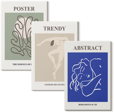 Wallfluent Set van canvas schilderijen - Pastelillustraties van Henri Matisse Canvas Schilderijen Set - set 3 stuks 20x30 cm - Veelkleurig Set van Canvas Prints - Abstractie Canvas Kunst Set - Boheemse Canvas Kunst Set