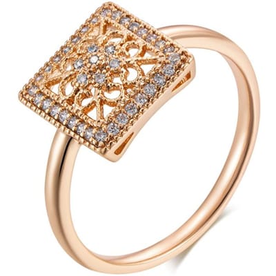 Bague Fleur Carrée Creuse Unique Pour Femmes Mode Couleur Or Rose Avec Zircon Naturel Accessoires Bijoux Fins Quotidien 10 beige