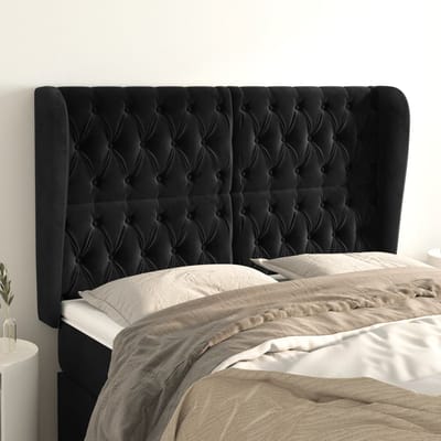vidaXL - Hoofdbord - met - randen - 147x23x118/128 - cm - fluweel - zwart