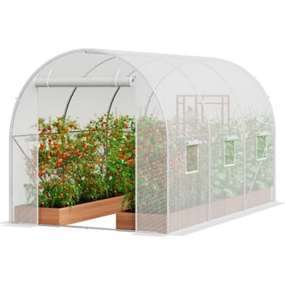 VEVOR Walk-In Tunnelkas, 3,9 x 1,9 x 1,8 m, Polytunnelkas, Plantenkas met gegalvaniseerd stalen frame, witte PE-afdekking, oprolbare ritssluiting en 6 ramen voor buitengebruik