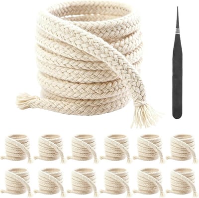12 Rollen Katoenen Pit Touw (6mm x 1m) Universele Vervanging voor Olielampen en Tuinfakkels Inclusief Pincet