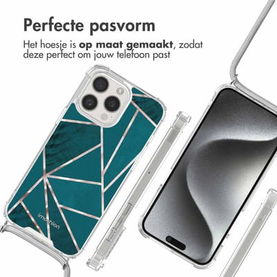 imoshion Hoesje - Geschikt voor Apple iPhone 15 Pro - Design Hoesje met Koord - Petrol Green Graphic