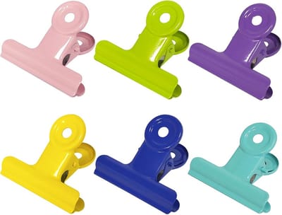 12 stuks metalen bulldog clips 38 mm - 6 kleuren