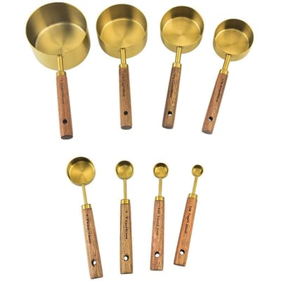 8 stuks houten handvat roestvrijstalen maatbekers, lepels, bakgereedschap, koffiemaatlepelset, barmanweegschaal, accessoires 8pcs beige