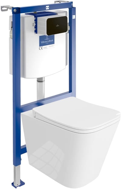 Villeroy&Boch Inbouwreservoir Complete Toiletset ViConnect H112 - Inbouw WC Hangtoilet Wandcloset MAIO - Bedieningsplaat Zwart - Voorwandelement voor toilet - Installatiesysteem