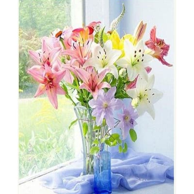 Ronde Diamond schilderij bloemen op de vensterbank borduren Cross Stitch Rhinestone Home Decor 20X30CM beige