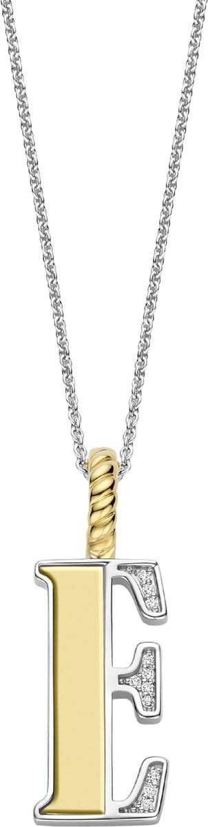 TI SENTO Dames Hanger - 925 zilver - Letter E - Zirkonia met geel verguld - 6840ZY_E