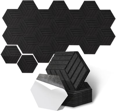 12 stuks Akoestische panelen Hexagon streepje Zelfklevend Akoestisch Paneel Geluidsisolatie Vilt Wandpaneel Zwart