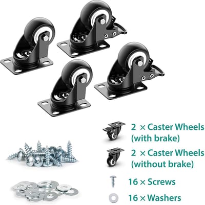 Heavy Duty Castors - Zwaarlast Zwenkwielen / Trolley Wielen voor Meubels,, set of 4