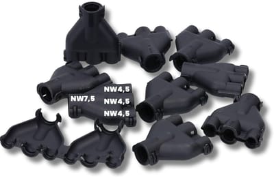 10 stuks Kalitec 9817090 M-verdeler vorm A NW 7,5-4,5-4,5-4,5 zwart | Aansluitstuk voor gegolfde buizen | M-vertakkingsstuk | Multiverdeler | Verdeelstuk voor gegolfde slangen | M-verdeler voor gegolfde buizen | Kliksysteem