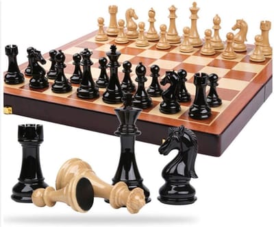 Houten schaakset - Schaakspel bord - Strategisch spel - Krasbestendig bord - 52 cm - Natuurlijk hout