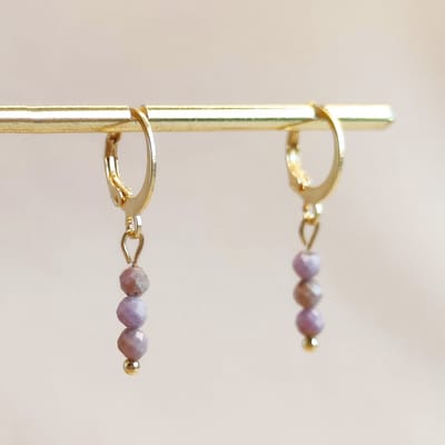 Ava&Imber Sparkling Lepodiliet Oorbellen Goud Stainless Steel (RVS) | Lila Hoops | Paarse Edelsteen Oorbellen | Damesoorbellen met Edelsteentjes | Facet Geslepen Edelstenen | Sieradensetje voor Vrouwen