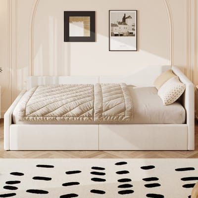 140x200 cm slaapbank met opbergruimte - gestoffeerd bed - beige