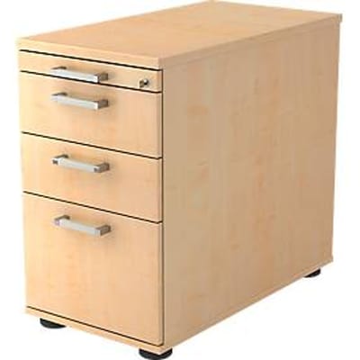 Vast ladeblok TARVIS, 1 materiaallade, afsluitbaar, 2 schuifladen, 1 hangmappenlade, B 428 x D 700 x H 720 mm, esdoornpatroon