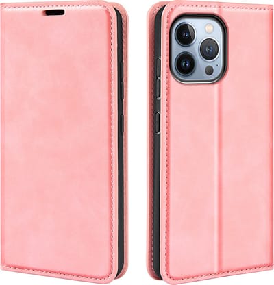 MobyDefend Hoesje - Geschikt voor iPhone 14 Pro Max - Luxe Wallet Bookcase (Magnetische Sluiting) - Roze