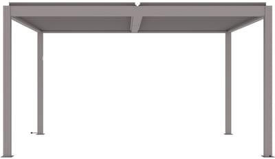 Vente-unique Bio-klimatologische zelfdragende elektrische pergola, taupegrijs, van aluminium met draaibare lamellen 12 m² - AMADORA
