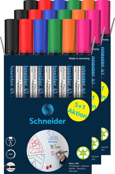 Schneider whiteboard stiften - Maxx 290 - ronde punt - 3x doos - 5+1 gratis - voor whiteboard - S-399317