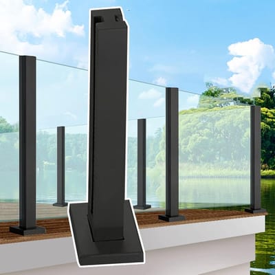 Glazen Balustrade Paal - Glazen Reling - Terras Afscheiding - Roestvrij Staal - H-1 Meter - Zwart
