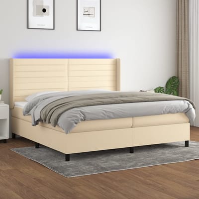 vidaXL - Boxspring - met - matras - en - LED - stof - crèmekleurig - 200x200 - cm