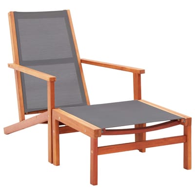 vidaXL - Tuinstoel - met - voetensteun - eucalyptushout - en - textileen - grijs