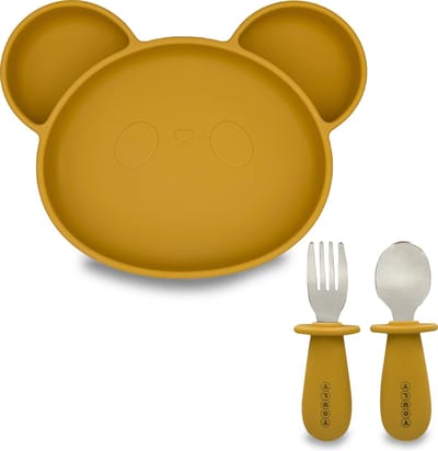 Youly® Serviesset - Baby Servies - Kinderbestek - Baby bord - Kinderborden - Eetset Baby - Siliconen - Geel
