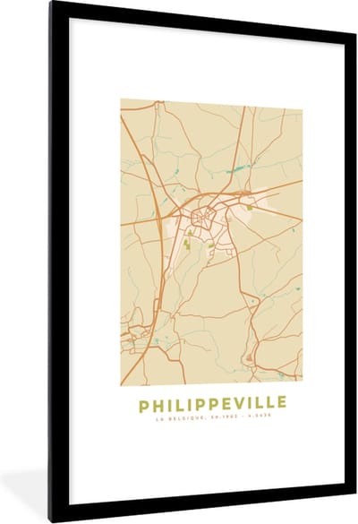 Fotolijst incl. Poster - Stadskaart - Plattegrond - Philippeville - Vintage - Kaart - 80x120 cm - Posterlijst