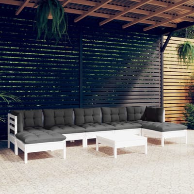 vidaXL - 8-delige - Loungeset - met - kussens - grenenhout - wit
