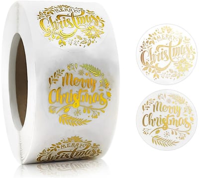 Merry Christmas Transparante Stickers op Rol - 500 stuks 25MM - Goud Rond - Kerstzegels, Kerst