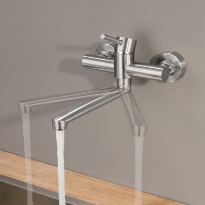 Cecipa Max Keukenkraan Geborsteld - Wandkeukenkraan RVS - Keukenkraan Wandmontage - 360° Draaibaar - Mengkraan Hartafstand 140-160mm