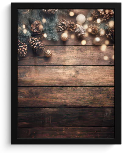 Poster in lijst - Fotolijst 30x40 cm - Posters - Kerstdecoratie - Houten - Dennenappel - Bruin - Posterlijst zwart - Decoratie - Wanddecoratie woonkamer - Muurdecoratie slaapkamer - Kerstversiering - Kerstdecoratie voor binnen - Kerstmis