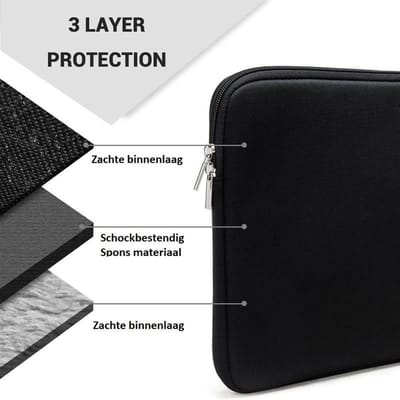 Laptophoes 14 inch - Laptop hoes Met Extra Vak Zwart Neopreen - Schokbestendig - Krasbestendig - Laptoptas - Laptop sleeve - Laptop case - Laptop cover - Laptophoes 13 inch - Laptop tas 13/14 inch