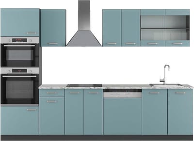 Vicco R-Line Complete keukeneenheid – 300 cm met hoge kast, WB Marmer Blauw-grijs/antraciet