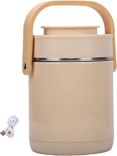Verwarmde Lunchbox - Draagbare Maaltijdcontainer - Warme Maaltijden Onderweg - USB Aangedreven Verwarmingssysteem - 16 Liter - Beige