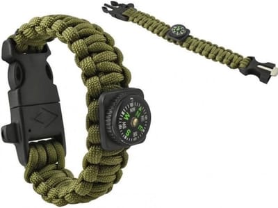 *** Armband met kompas, paracord horloge en sleutelhanger - Lichtgewicht en groen voor avonturiers- van Heble® ***