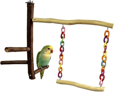 Vogelschommel Hout - Zitstok Decoratie - Vogel Welzijn - Natuurlijk Kauwmateriaal - 30 cm Standaard - Natuurlijk Hout