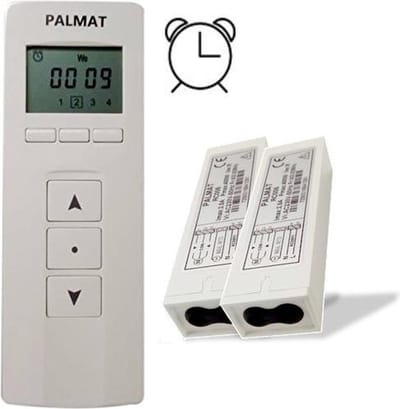 PALMAT® Handige Jaloezieën Afstandsbediening met 2 Ontvangers– Gordijn- en Rolluik Schakelaar – 4 Kanaal Timerfunctie – 2 jaar Batterijduur - Wit