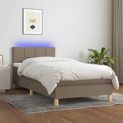 vidaXL - Boxspring - met - matras - en - LED - stof - taupe - 90x190 - cm