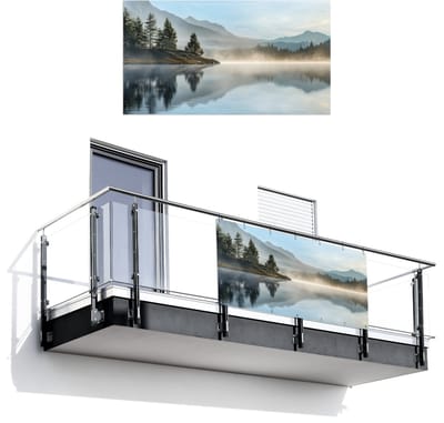 Balkonscherm 200x110 cm - Balkonposter Meer - Mist - Bergen - Landschap - Balkon scherm decoratie - Balkonschermen - Balkondoek zonnescherm