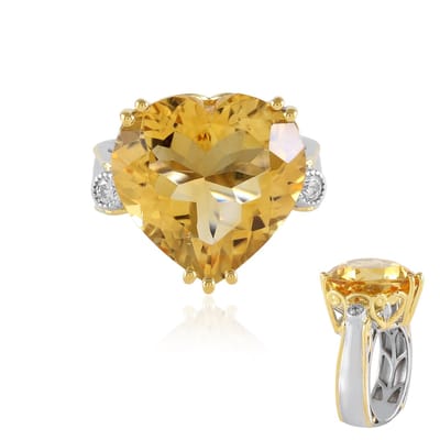 Cavill - Zilveren Ring 925 Sterling Zilver Palladium - Citrien Hartvorm 13,689 ct Brazilië - Zirkonia Rond 0,036 ct - Ring Maat 18