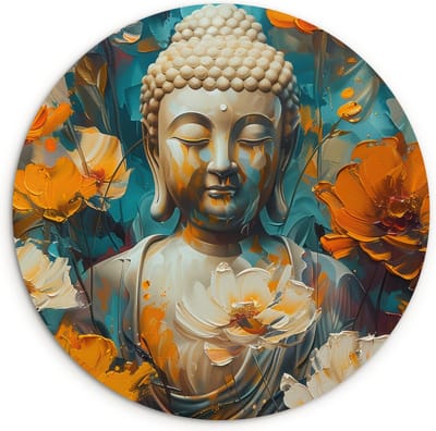 WallCircle® Wandcirkel 120x120 cm - Muurcirkel Buddha - Bloemen - Modern - Verf - Kunst - Symbool - Muurdecoratie woonkamer - Wanddecoratie slaapkamer - Kamer decoratie accessoires - Ronde schilderijen - Woonaccessoires binnen
