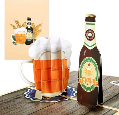 Dailygoods - Kesote Verjaardagskaart man kaart vaderdagcadeau voor papa cadeau vaderdag geschenken vader wenskaart 3D wenskaart bier pop-up bedankkaart verjaardag vaderdagkaart opa vriend Oktoberfest