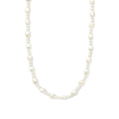 CO88 Collection 8CN-26332 Parelketting - Dames - Parel - Staal - Parel 10 x 7 mm - 40 + 5 cm Lengte - Wit /Goudkleurig
