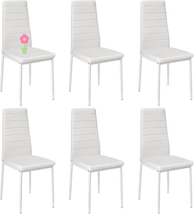 CINK & Co Eetkamerstoelen Set van 6 - Kunstleer en Metalen Frame - Hoge Rugleuning - Wit - 48 x 42 x 97 cm