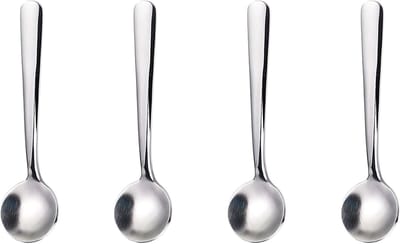Set van 4 roestvrijstalen mini-lepels, 3,5 inch kleine ronde lepels, voor dessert, suiker, ijs, roeren van thee, keukengerei lepelset (zilver, 9CM)-Stijl 1