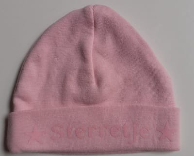 Mutsje met tekst - Sterretje - Roze - maat 50/56 - newborn mutsje - katoen - 7225